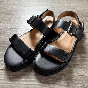 New Madewell The Cady Lugsole Black Strappy Sandal Women Size 10